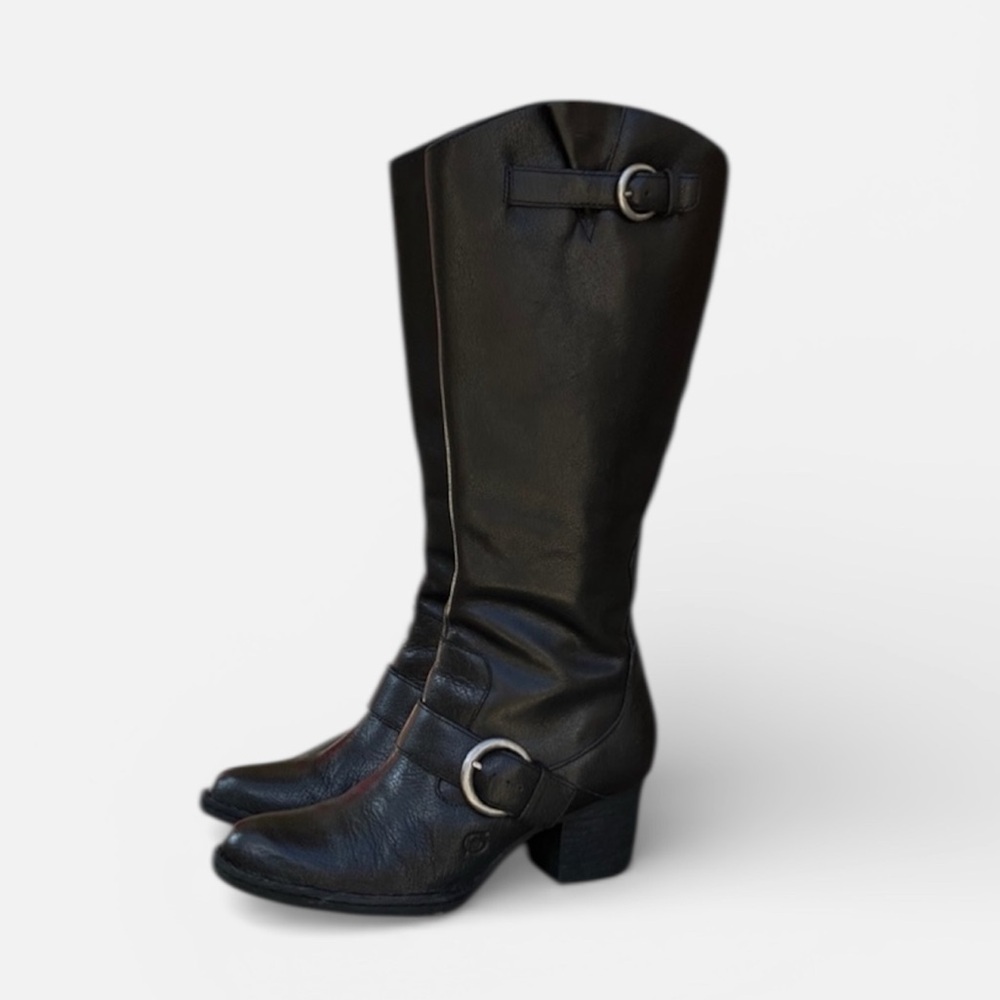 Born Shaylee Tall Leather Boot in Black w/ Buckle Accent Women’s Sz 7 1/2 - Picture 2 of 13